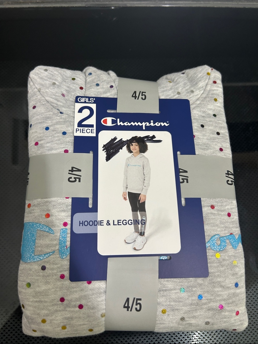 Girls size 4/5 two piece set new nwt hoodie & leggings foil shine polka dots